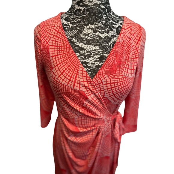 Pea in the Pod Maternity Wrap Dress Red White Geometric‎ V-Neck 3/4 Sleeves XS - Picture 7 of 15